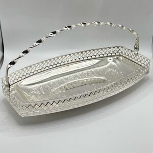 Vintage Embossed Aluminum Silver Tray With Folding Handle